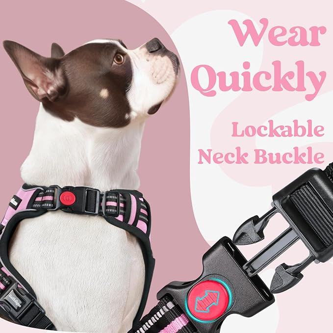rabbitgoo Dog Harness Small Sized, No Pull Pet Harness with 3 Buckles, Adjustable Soft Padded Vest with Control Handle, Walking Reflective Pet Vest for Small Dogs, Pink, S