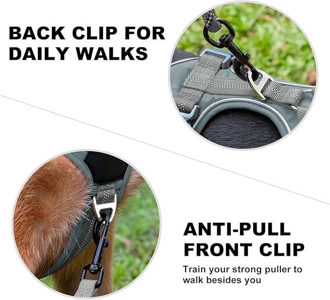 Plutus Pet No Pull Dog Harness, Release at Neck, Soft Padded, Reflective Adjustable Dog Vest Harness for Small, Medium, Large Dogs(Gray, L)