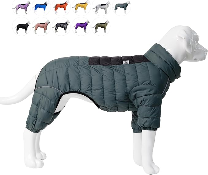 Lovelonglong Dog Coat Dog Warm Jacket, 4 Legs Covered Waterproof Windproof Reflective Warm Dog Vest, Zippered Adjustable Outdoor Dog Snow Jacket for Small Medium Large Dogs ArmyGreen L