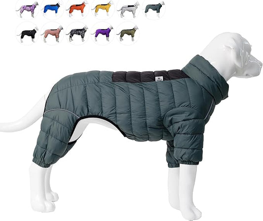 Lovelonglong Dog Coat Dog Warm Jacket, 4 Legs Covered Waterproof Windproof Reflective Warm Dog Vest, Zippered Adjustable Outdoor Dog Snow Jacket for Small Medium Large Dogs ArmyGreen L