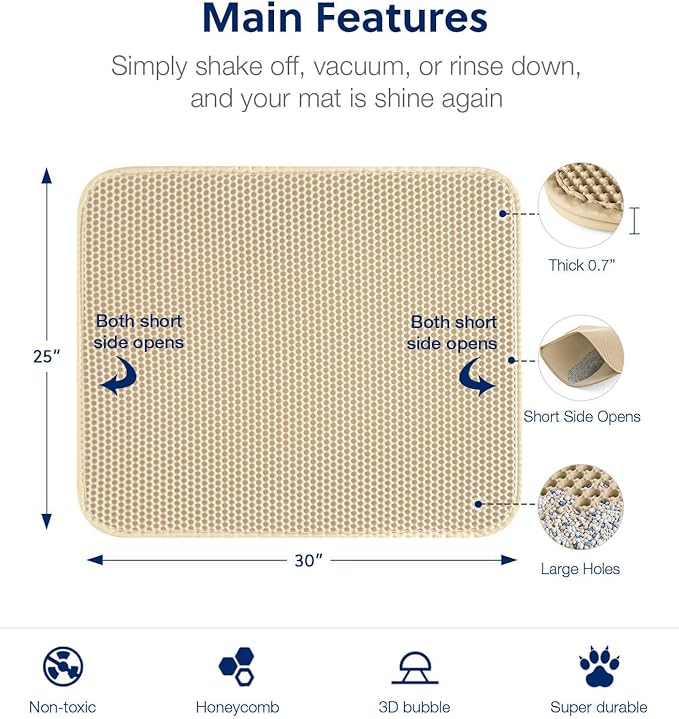 WePet Cat Litter Mat, Kitty Litter Trapping Mat, Honeycomb Double Layer Mats, No Phthalate, Urine Waterproof, Easy Clean, Scatter Control, Catcher Litter Tray Box Rug Carpet
