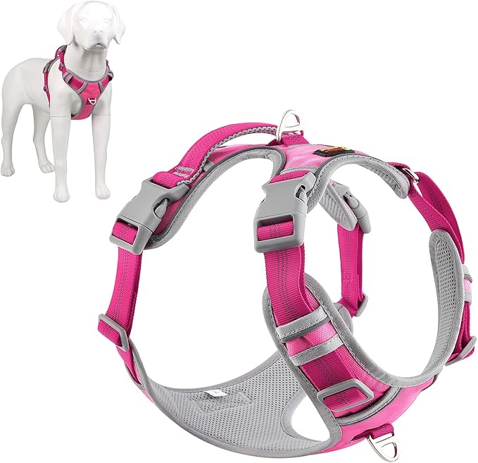 Plutus Pet No Pull Dog Harness, Release at Neck, Reflective Adjustable Dog Vest Harness, Easy Control Handle for Walking, for Small Medium Large Dogs, Hot Pink, XL