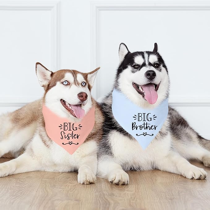 2 Pack Big Sister Big Brother Dog Bandanas, Adjustable Pet Bandana for Pregnancy Announcement, Soft Triangle Scarf for Small Medium Large Dogs, Puppy Sibling Reveal Accessories