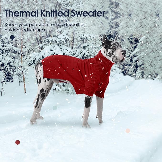 IECOii Extra Large Dog Sweater 4XL,Thermal Warm Dog Sweaters for Giant Breed Dogs,Turtleneck Knitted Knitwear for Pet Winter,Stretchy&Easy On Doggy Sweatshirt for Doberman,Great Dane(Red,XXXXL)