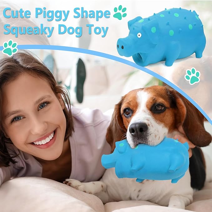 Squeaky Pig Dog Toy That Oinks, Latex Pig 7.3 in Grunting Dog Toys, Durable Dog Chewing Toys for Small Medium Large Dogs (Blue, 1 Pcs)
