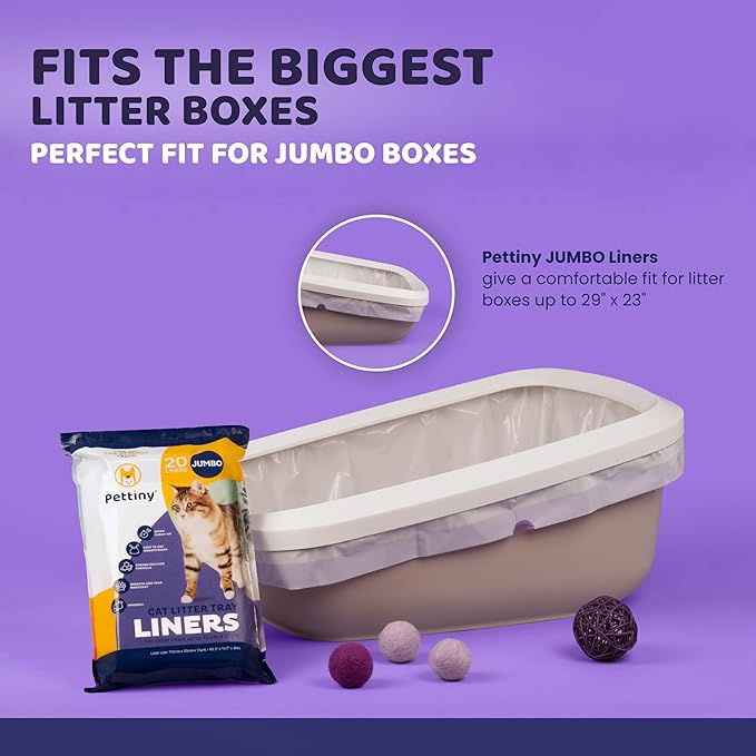 20 Jumbo Litter Box Liners with Drawstrings - Scratch Resistant Cat Litter Bags for the Biggest Litter Pan