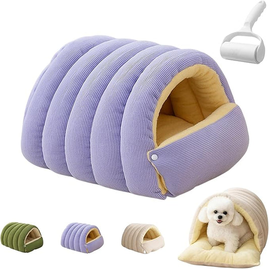 Cutypet Winter Cave, Cutypet Cat Winter Cave, Cute Cat Beds for Indoor Cats, Disassembled Design for Easier Cleaning, with Hair Remover, Suitable for Cats and Small Dogs (Purple, Large)