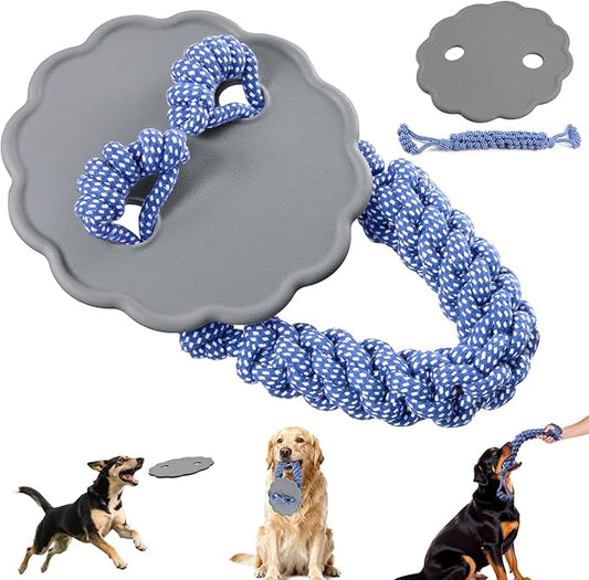 Interactive Dog Frisbee Rope Toy – Tough 2-in-1 Flying Disc & Rope Chew Toy for Medium/Large Dogs, Outdoor Training & Fetching, Grey & Blue