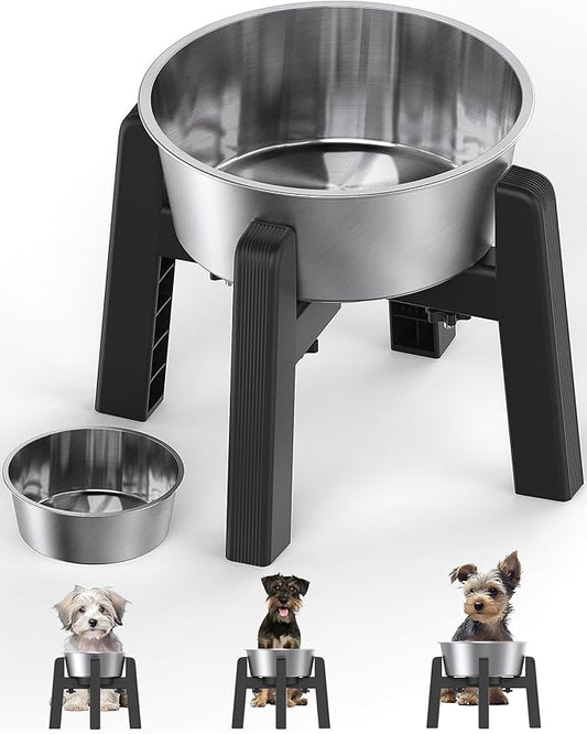 CZPET Elevated Dog Bowl, Raised Dog Bowl Stand with 51oz Stainless Steel Bowl Large Capacity, Size Adjustable & Anti-Slip Stand for Medium Dogs