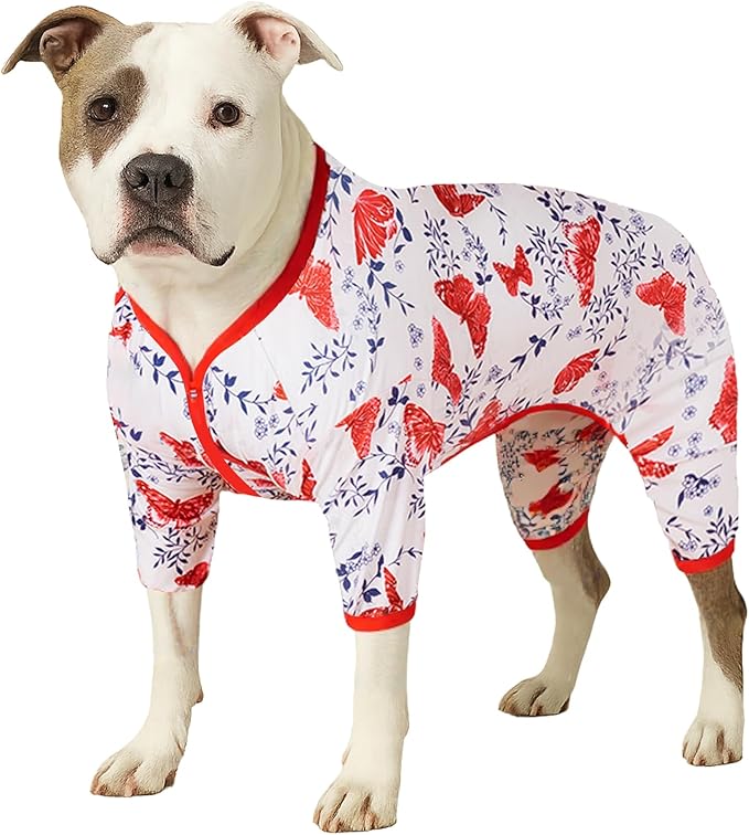LovinPet Large Dog Bodysuit for Shedding, Pet Anxiety Relief Pajamas, Uv Protection Dog Shirt, Comfy Stretchy Fabric, Pajamas for Pitbulls, Pitbull Clothes for All Seasons,Medium