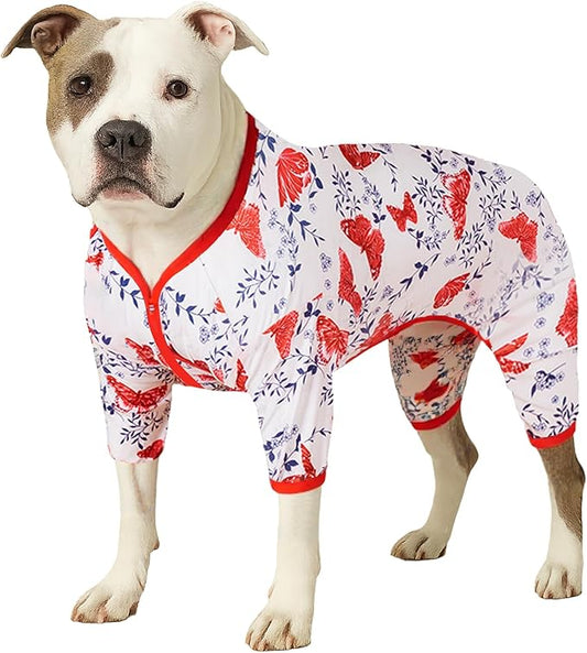 LovinPet Large Dog Bodysuit for Shedding, Pet Anxiety Relief Pajamas, Uv Protection Dog Shirt, Comfy Stretchy Fabric, Pajamas for Pitbulls, Pitbull Clothes for All Seasons,Medium