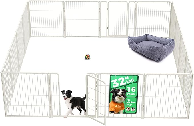 FXW Homeplus Unleashed Indoor Dog Playpen - Stress-Free and Safe Play, Heavy Duty 32 Inch 16 Panels Dog Pen for Small and Medium Dogs, White│Patented