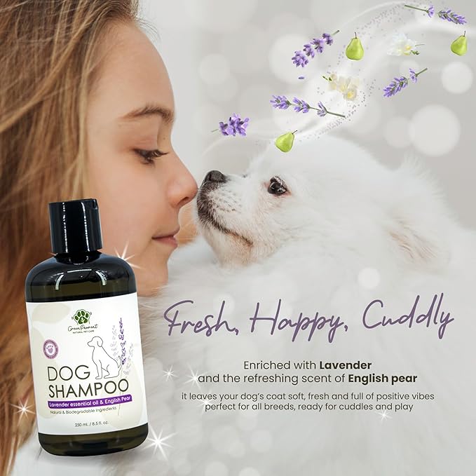 GreenPawrent- Lavender Essential Oil & English Pear Pet Shampoo for Dogs - Sensitive Dog Skin Care for All Breeds. Odor Control & Deep Cleansing - No Paraben No Sulfate - 8.5fl oz -2 Pack (2 Packs)