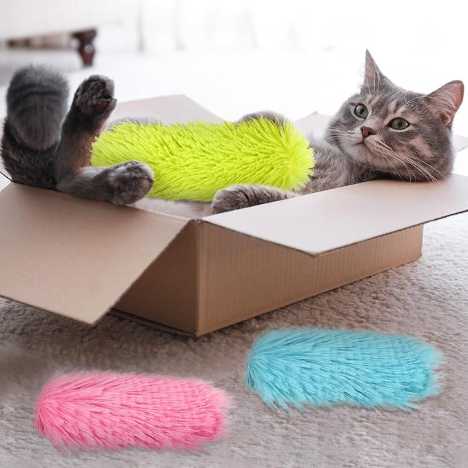 Civaner 6 Pcs 6 Inch Cat Catnip Toy Cat Interactive Kicker Toy Soft Plush Kitten Pillow Stick Kitten Chasing Chewing Exercising Catnip Filled Plaything for Puppy Indoor(Grass Green, Blue, Pink)