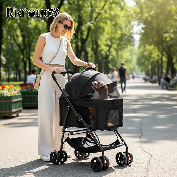 3 in 1 Dog Strollers 4 Wheels Folding Pet Stroller with Detachable Carrier Multifunction Portable Dogs Travel Carriers for Medium Small Puppy Kittens(Solid Black)