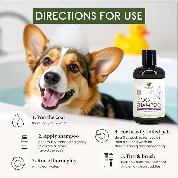 GreenPawrent- Lavender Essential Oil & English Pear Pet Shampoo for Dogs - Sensitive Dog Skin Care for All Breeds. Odor Control & Deep Cleansing - No Paraben No Sulfate - 8.5fl oz -2 Pack (2 Packs)