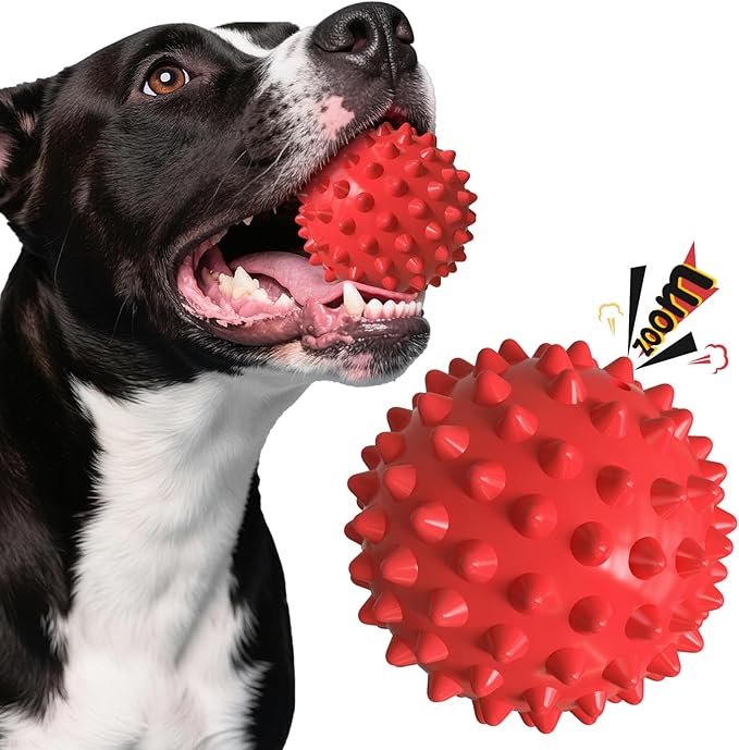 Apasiri Beef-Flavored Durable Dog Ball for Aggressive Chewers, Tough Squeaky Rubber Toy for Pitbulls Large & Medium Breeds