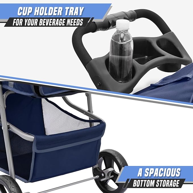 Cat & Dog Stroller, 3-Wheels Foldable Pet Stroller for Medium/Puppy Dogs & Cats, 30 Lbs, Breathable Mesh Navy with Storage Basket & Cup Holder