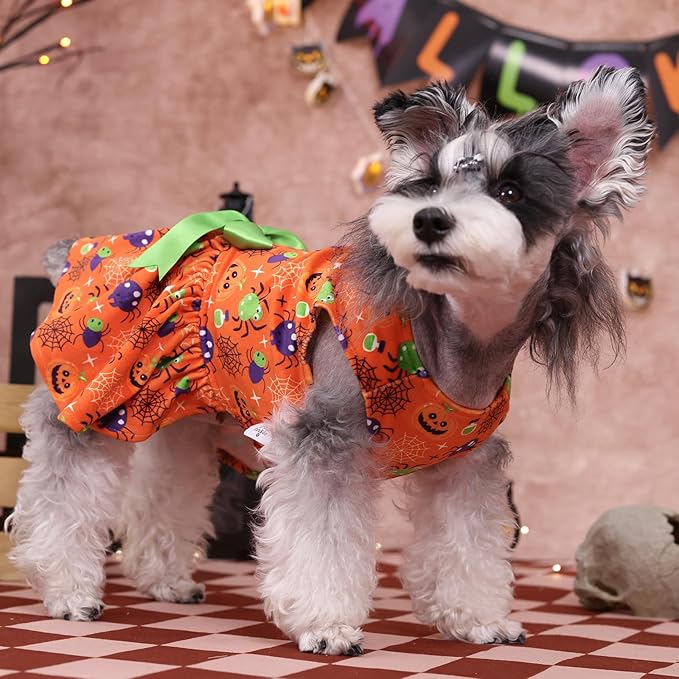 CuteBone Halloween Dog Dresses Velvet Holiday Small Dogs Clothes Onesie Pet Apparel Girl Puppy Skirt with Bow Hair Rope CVA47M