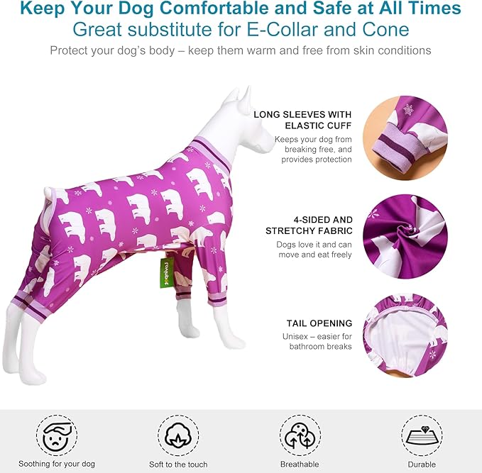 LovinPet Giant Pet Costume, Soft Cotton Dog pjs with Polar Bear Snowflake Print, Dog Clothing for Medium, Large Dogs,Pittie Pajamas, 2XL