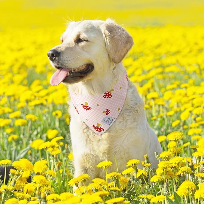 E-Clover Pink Buffalo Plaid Dog Bandanas & Matching Scrunchie Set Girl Cute Dog Scarf Bibs Pet Bandana with Bow Tie for Small Dogs Puppy Owner Mom