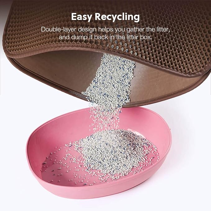 WePet Cat Litter Mat, Kitty Litter Trapping Mat - Medium Size, Honeycomb Double Layer Mats, No Phthalate, Urine Waterproof, Easy Clean, Scatter Control, Catcher Litter Box Rug Carpet 24x15 Inch Brown