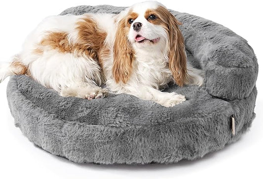 EHEYCIGA Small Dog Bed and Cat Couch for Puppy and Kitten - Fluffy Faux Rabbit Fur Pet Sofa with Washable Removable Cover, Waterproof and Non-Slip, 23 Inch Grey