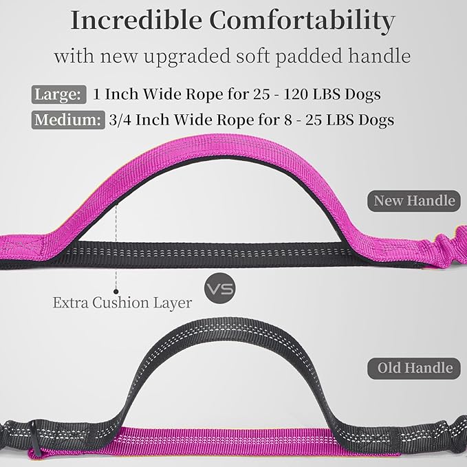 iYoShop Hands Free Dog Leash with Zipper Pouch, Dual Padded Handles and Durable Bungee for Walking, Jogging and Running Your Dog (Large, 25-120 lbs, Very Berry)
