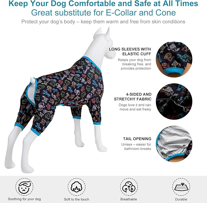 LovinPet Doberman Pajamas for Dog, Lightweight Stretchy Fabric, Jungle Friends Grey Print, Uv Protection Shirt, Easy to Wear Large Dog Pjs, Onesies for Dogs, Pajamas for Pitbulls, 2XL