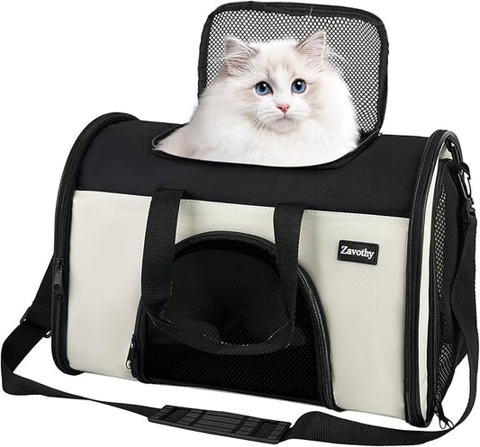 Zavothy Collapsible TSA Approved Pet Carrier for Cats & Dogs (Up to 15 Lbs, 16.54"x11.42"x9.84") – Soft-Sided Airline Travel Carrier, White