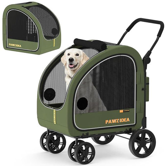 PAWZIDEA Large Dog Stroller with Detachable Carrier, Portable Dog Crate for Car Travel, Multiple Pet Strollers for Medium Dogs up to 80lbs, Adjustable Handle, All-Terrain 9” Wheels, Storage Organizer