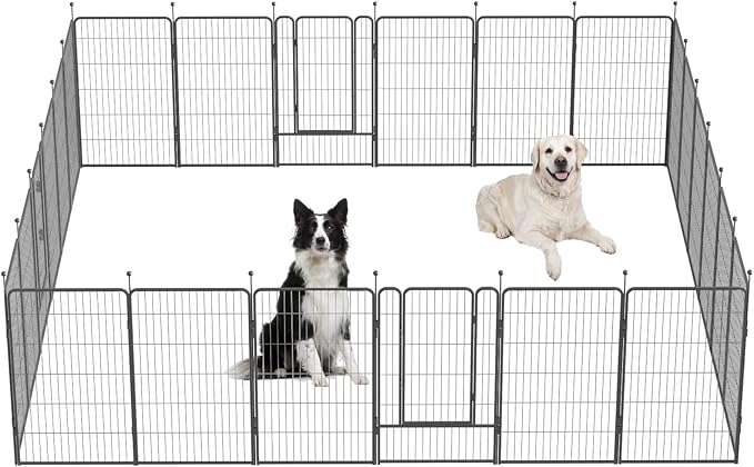 Dog Playpen,32/40/45 Inch Height in Heavy Duty, Folding Indoor Outdoor Anti-Rust Dog Exercise Fence, Portable Pet Playpen with Door for Large Medium Small Dogs and Pet (24 Panels, 45 Inch) Silver
