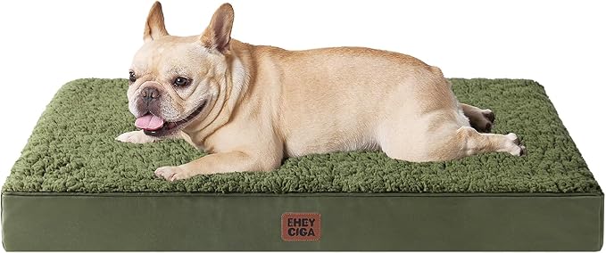 EHEYCIGA Orthopedic Foam Dog Bed, Medium, 30"L x 20"W x 3.5"Th, Dark Green
