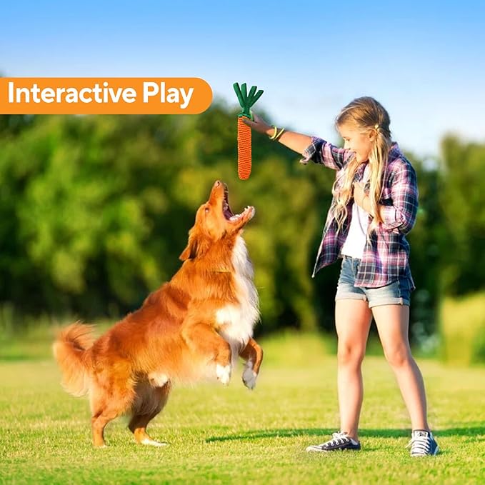 LIFILX Carrot Dog Rope Toy, Tug of War Dog Toy, Cute Puppy Toy with Crinkle Paper Tags