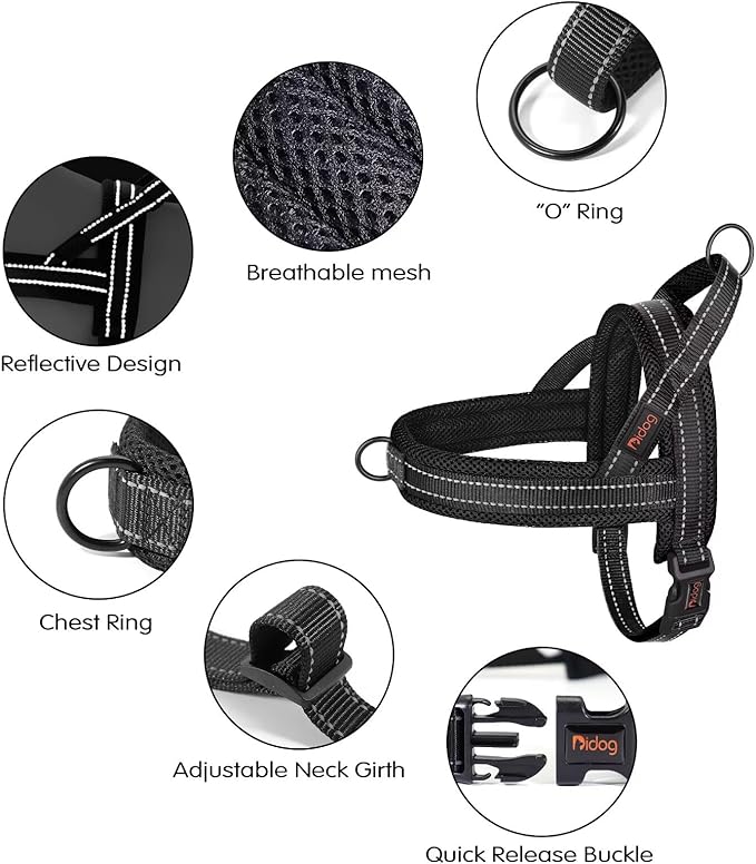 Didog No Pull Dog Harness with Soft Mesh Padded,Reflective & Quick Fit Light Weight Dog Strap Vest Harness,Easy for Walking Training (XS:Chest 15-18", Mesh-Black)