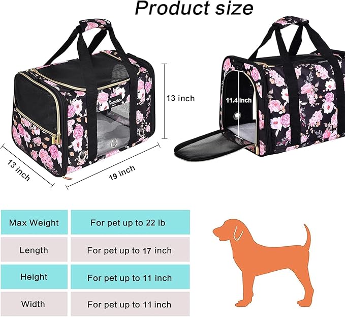 Petmolico Cat Carrier Soft-Sided Pet Bag for Small Medium Cats Puppies 16LBs - Airline Approved Cat Travel Carrier 3 Open Doors (Large,Pink Peony)