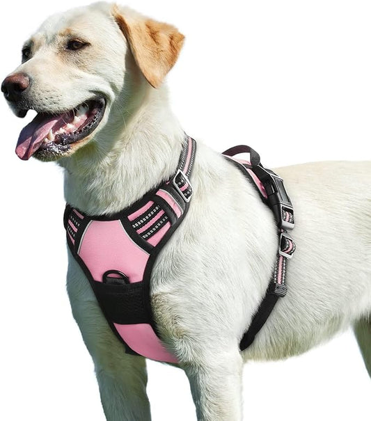 Eagloo Dog Harness for Large Dogs, No Pull Service Vest with Reflective Strips and Control Handle, Adjustable and Comfortable for Walking, No Choke Pet Harness with 2 Metal Rings, Pink, L