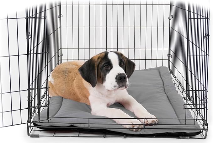 K9 Ballistics Tough Ripstop Dog Crate Pad - Durable, Machine Washable Kennel & Travel Mat for Large Dogs, 41 x 27 Fits 42" Wire Crates, Light Gray Velvet
