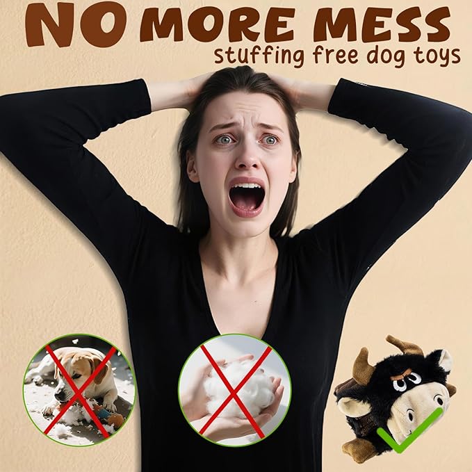 3 Pack No Stuffing Dog Squeaky Toys, Dog Chew Toys with Crinkle and Squeaker, Cute Animal PlushToys to Keep Them Busy, Suitable for Large, Medium and Small Breeds （Elephant&Monkey&Cattle