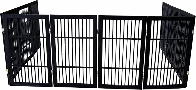 Pet Dog Gate Strong and Durable Freestanding Folding Acacia Hardwood Portable Wooden Fence Indoors or Outdoors by Urnporium (Black Pet Gate, 10 Panel 30" Tall)