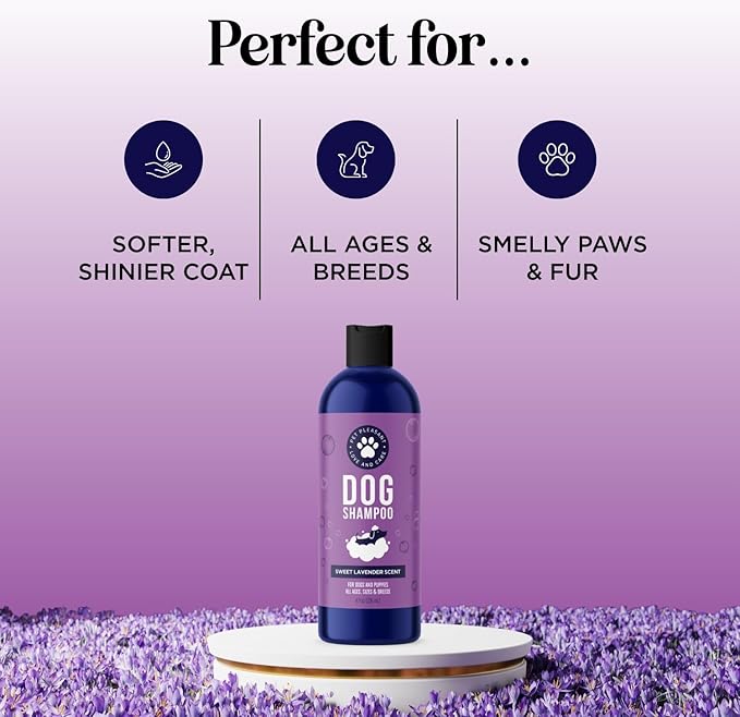Soothing Oatmeal Shampoo for Dogs - Cleansing and Moisturizing Aloe & Oatmeal Dog Shampoo for Smelly Dogs of all Ages & Breeds - Gentle Sulfate and Paraben Free Dog Wash Made in USA (Lavender Vanilla)