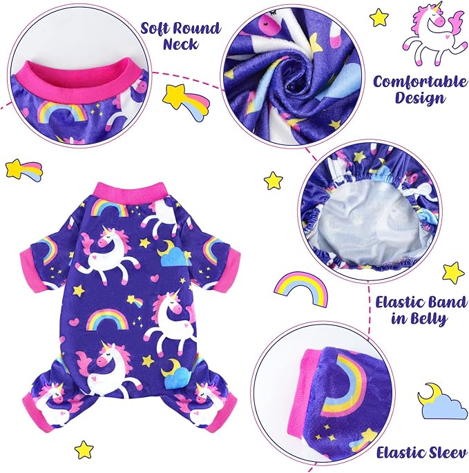 Dog Pajamas Soft Lightweight Dog Onesies Outfit Clothes for Small Medium Large Puppy Pjs for Pet Boys Girls Dogs Cats (L (Back: 14",Chest: 18", Neck: 10.6"), Purple Unicorn)
