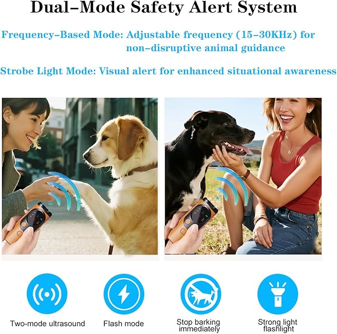 Dog Bark Deterrent Devices 3X Ultrasonic Anti-Barking &Torch 393.7in Range Indoors Outdoors Ultrasonic Dog Bark Deterrent Device with Stop Barking Dog Range Modes Pocket-Friendly Orange Design
