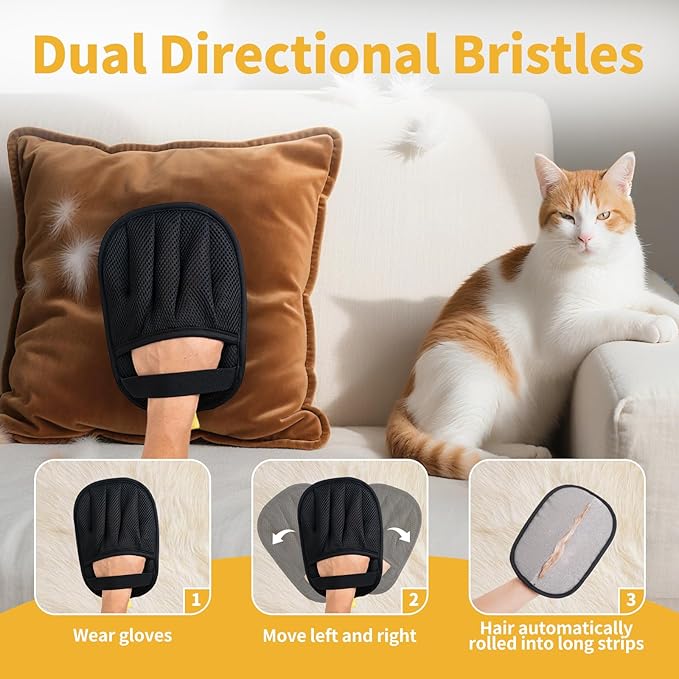 Pet Hair Removal Glove, Cats Dogs Grooming Gloves Pet Hair Removal Tool, 2025 Upgrade Reusable Pet Hair Remover Glove（1 Pet Grooming Glove & 1 Cleaning Glove）