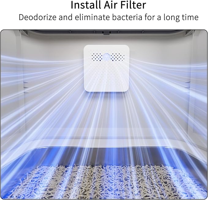 RIZZARI Stainless Steel Cat Box: Enclosed Design with High Walls - White with Deodorizer - Large Litter Pan for Odor Control - Balcony Laundry Room Use