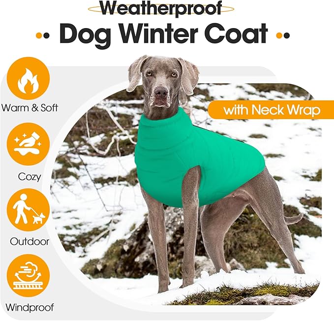 Dog Puffer Vest for Large Dogs, Dog Winter Coats with Back Zipper, Outdoor Warm Dogs Snow Jacket Camping Jacket with Detachable Neck,Doberman, Great Dane, Green 3XL