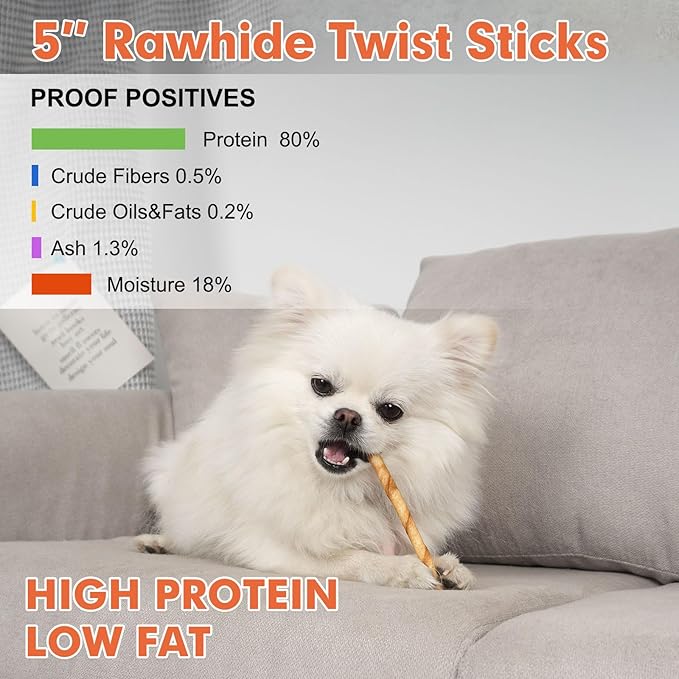 MON2SUN Dog Rawhide Twist Sticks Chicken Flavor 5 Inch Thin Sticks Rawhide Chews Treats for Puppy and Small Dogs 60 Count