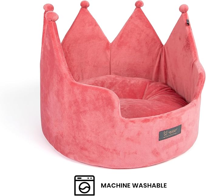 NANDOG Pet Gear Crown Cozy Round Dog and Cat Bed Collection Washable Indoor Pet Bed for Small Breeds -Soft Bed Fits in Crate or Kennel - Made of Ultra Soft Micro-Plush Material (Royal Pink Prive 18")