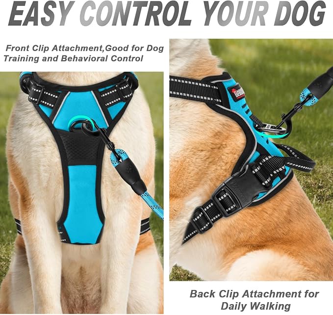 BARKBAY No Pull Dog Harness Front Clip Heavy Duty Reflective Easy Control Handle for Large Dog Walking(Blue,S)