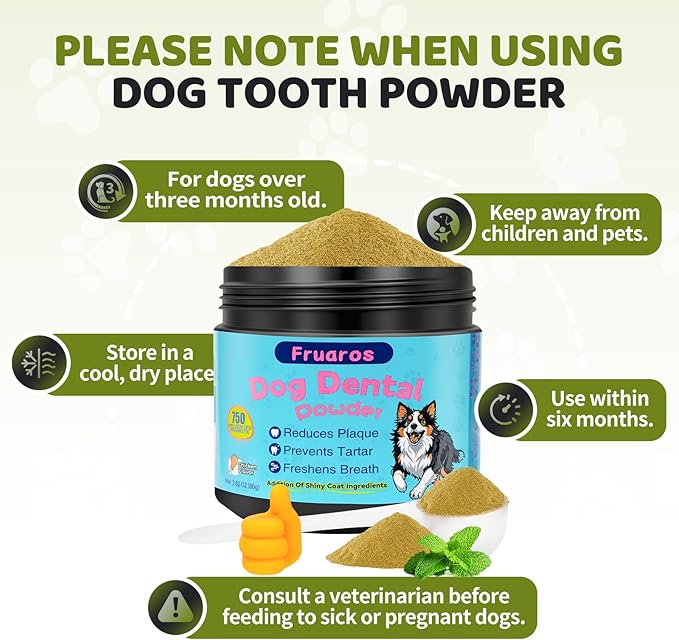 Dog Teeth Cleaning Powder, Dog Dental Powder for Dog Breath Fresh and Teeth Cleaning, Targets Tartar & Bad Breath with 750 Million Probiotics. Plaque Off Dental Care Formulated for Small Dogs (80g)